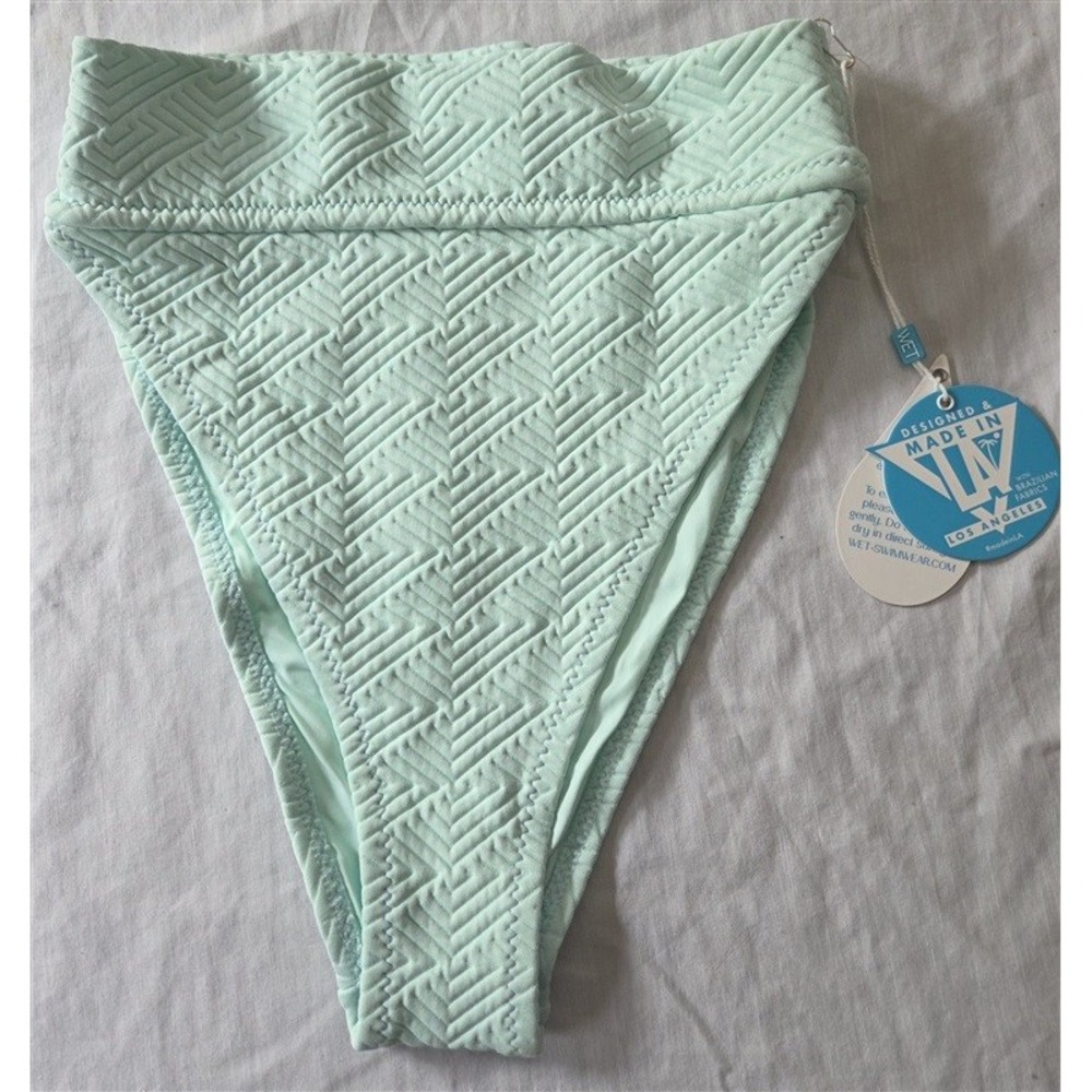 NWT Wet LA S Quilted Mint Green High Rise Swim Bikini Bottom 129434